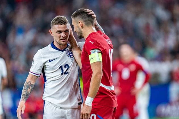 Kieran Trippier England, 12 Dusan Tadic Serbia, 10 Serbia vs England, Men, Football, 1 Matchday, EURO 2024, 16 06 2024, European Championship, Group C Serbia vs England, Men, Football, 1 Matchday, EURO 2024, 16 06 2024, European Championship, Group C Gelsenkirchen Copyright: xEibner-Pressefoto BahhoxKarax EP_SRB