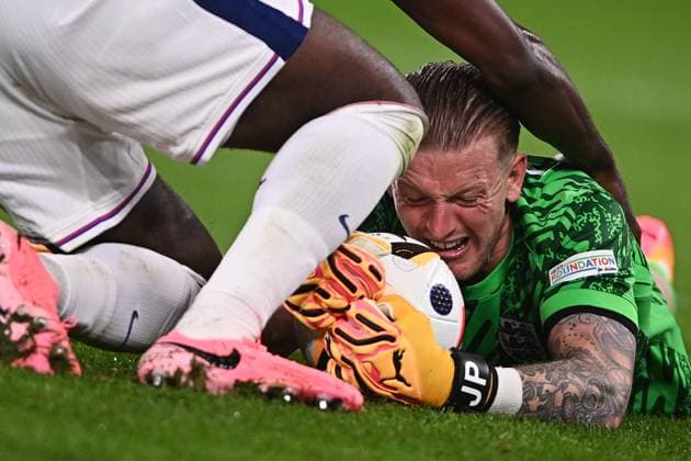 Fußball EURO 2024 Serbia - England 8709276 16.06.2024 England s goalkeeper Jordan Pickford makes a save during the UEFA EURO, EM, Europameisterschaft,Fussball 2024 Group C soccer match between Serbia and England at Arena AufSchalke, in Gelsenkirchen, Germany. Alexey Filippov Sputnik Gelsenkirchen Germany  Copyright: xAlexeyxFilippovx