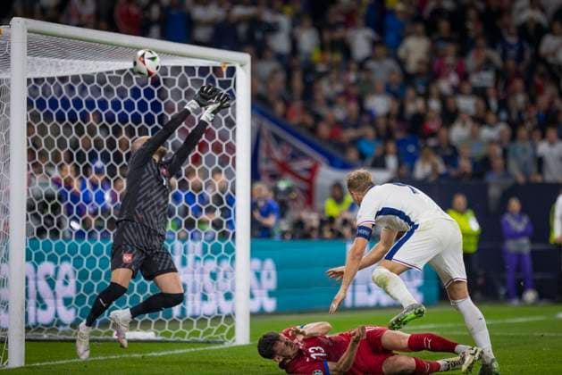 Gelsenkirchen, Germany 16th Jun 2024 Harry Kane ENG Milos Veljkovic SRB Predrag Rajkovic SRB England Serbia England Serbia 15 06 2024