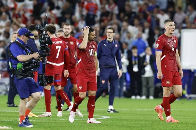 GELSENKIRCHEN, Veltins Arena, 16-06-2024 , European Football Championship Euro2024, Group stage match no.2 between Serbia and England. Serbia player Dusan Tadic disappointed after loss 0-1 Serbia - England (Euro2024)  x25511894x Copyright: