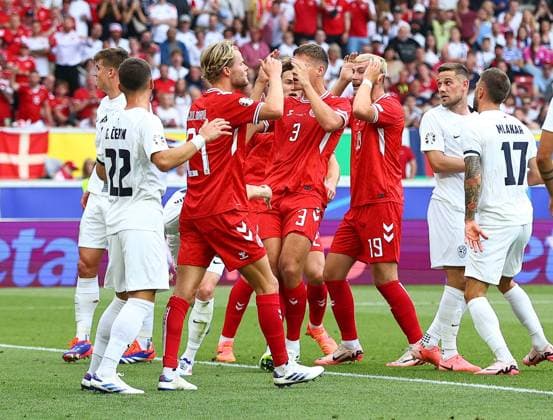 Jannik Vestergaard of Denmark reacts after coming close from scoring Slovenia v Denmark, UEFA European Championship, EM, Europameisterschaft 2024, Group C, Football, Stuttgart Arena, Stuttgart, Germany, 16 Jun 2024 EDITORIAL USE ONLY No use with unauthorised audio, video, data, fixture lists, club league logos or live services. Online in-match use limited to 120 images, no video emulation. No use in betting, games or single club league player publications. Copyright: xMichaelxZemanek Shutterstockx 14539399gh