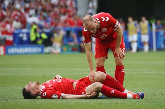 BAU 16 06 2024 Stuttgart European Championship 2024 Slovenia vs Denmark, f l Pierre Emile Hojbjerg, Christian Eriksen DEN