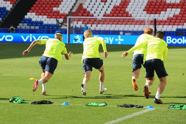 EURO 2024, Nationalteam Ukraine, Training 16th June 2024; Munich Football Arena, Munich, Germany; Euro 2024 Group E Football, Romania versus Ukraine; Ukraine training with coach Serhiy Rebrov and Viktor Tsygankov one day ahead of the match.  ActionPlus12655578 PierrexTeyssot