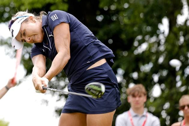 GRAND RAPIDS, MI - JUNE 16: LPGA, Golf Damen golfer Lexi Thompson plays her tee shot on the 10th hole during the final round of the LPGA Meijer LPGA Classic for Simply Give on June 16th, 2024, at Blythefield Country Club in Grand Rapids, Michigan. (Photo by Brian Spurlock Icon Sportswire) GOLF: JUN 16 LPGA Meijer LPGA Classic for Simply Give EDITORIAL USE ONLY Icon24061657