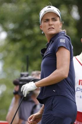 GRAND RAPIDS, MI - JUNE 16: LPGA, Golf Damen golfer Lexi Thompson plays her tee shot on the 10th hole during the final round of the LPGA Meijer LPGA Classic for Simply Give on June 16th, 2024, at Blythefield Country Club in Grand Rapids, Michigan. (Photo by Brian Spurlock Icon Sportswire) GOLF: JUN 16 LPGA Meijer LPGA Classic for Simply Give EDITORIAL USE ONLY Icon24061658