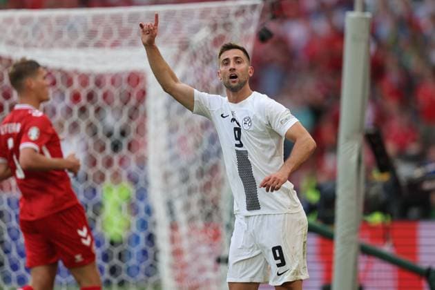 Andraz Sporar (Slovenia) during the UEFA EURO, EM, Europameisterschaft,Fussball Germany 2024 match between Slovenia 1-1 Denmark at Stuttgart Arena on June 16, 2024 in Stuttgart , Germany. Noxthirdxpartyxsales  (256646074)