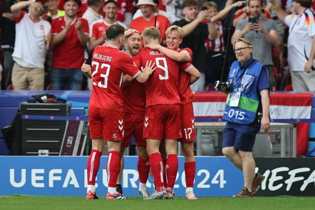 Christian Eriksen (Denmark) celebrates after scoring his team s first goal during the UEFA EURO, EM, Europameisterschaft,Fussball Germany 2024 match between Slovenia 1-1 Denmark at Stuttgart Arena on June 16, 2024 in Stuttgart , Germany. Noxthirdxpartyxsales  (256646124)