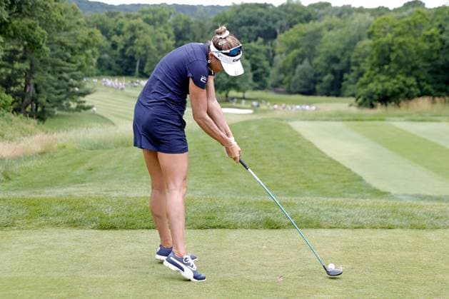 GRAND RAPIDS, MI - JUNE 16: LPGA, Golf Damen golfer Lexi Thompson plays her tee shot on the 12th hole during the final round of the LPGA Meijer LPGA Classic for Simply Give on June 16th, 2024, at Blythefield Country Club in Grand Rapids, Michigan. (Photo by Brian Spurlock Icon Sportswire) GOLF: JUN 16 LPGA Meijer LPGA Classic for Simply Give EDITORIAL USE ONLY Icon24061667