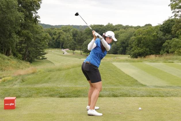 GRAND RAPIDS, MI - JUNE 16: LPGA, Golf Damen golfer Allisen Corpuz plays her tee shot on the 12th hole during the final round of the LPGA Meijer LPGA Classic for Simply Give on June 16th, 2024, at Blythefield Country Club in Grand Rapids, Michigan. (Photo by Brian Spurlock Icon Sportswire) GOLF: JUN 16 LPGA Meijer LPGA Classic for Simply Give EDITORIAL USE ONLY Icon24061670
