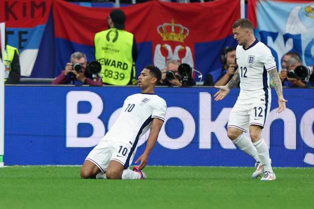 (240617) -- GELSENKIRCHEN, June 17, 2024 -- Jude Bellingham (L) of England celebrates scoring during the UEFA EURO, EM, Europameisterschaft,Fussball 2024 Group C match between England and Serbia in Gelsenkirchen, Germany on June 16, 2024. ) (SP)GERMANY-GELSENKIRCHEN-FOOTBALL-EURO 2024-ENGLAND VS SERBIA BaixXuefei 
