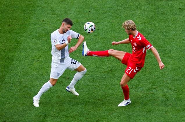 Adam Gnezda Cerin Slovenia and Morten Hjulmand Denmark in a duel, UEFA EURO 2024 Group C, Slovenia vs Denmark, Arena Stuttgart on June 16, 2024 in Stuttgart, Germany Photo by Silas Schueller DeFodi Images Adam Gnezda Cerin Slovenia and Morten Hjulmand Denmark battle for the ball, UEFA EURO 2024 Group C, Slovenia vs Denmark, Arena Stuttgart on June 16, 2024 in Stuttgart, Germany Photo by Silas Schueller DeFodi Images Defodi 0582007518st Defodi-738