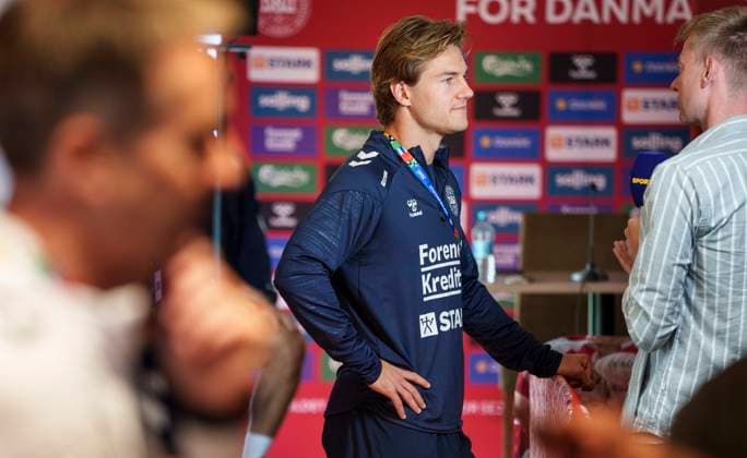Danish defender Joachim Andersen speaks to the press during mixed zone in Freudenstadt, Germany Monday, June 17, 2024 Photo Liselotte Sabroe Ritzau Scanpix , Stuttgart Germany  Copyright: Ritzau Scanpix LiselottexSabroex spdk20240617-121501-L
