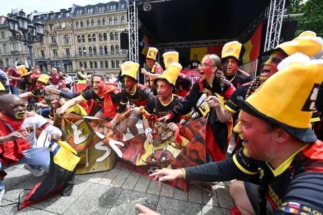 Belgium v Slovakia Group E - UEFA EURO, EM, Europameisterschaft,Fussball 2024 FRANKFURT AM MAIN, GERMANY - JUNE 17 : Supporters and fans ahead of the UEFA EURO 2024 European Football Championship tournament group E stage match between Belgium and Slovakia at Frankfurt Arena on June 17, 2024 in Frankfurt am Main, Germany, 17 06 2024 Frankfurt am Main Germany  Copyright: xPeterxDexVoechtx