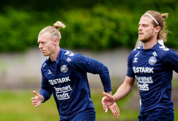 Simon Kjaer L and Mathias Jensen during the national team s training in Freudenstadt, Monday, June 17, 2024 Photo Liselotte Sabroe Ritzau Scanpix , Stuttgart Germany  Copyright: Ritzau Scanpix LiselottexSabroex spdk20240617-140549-L