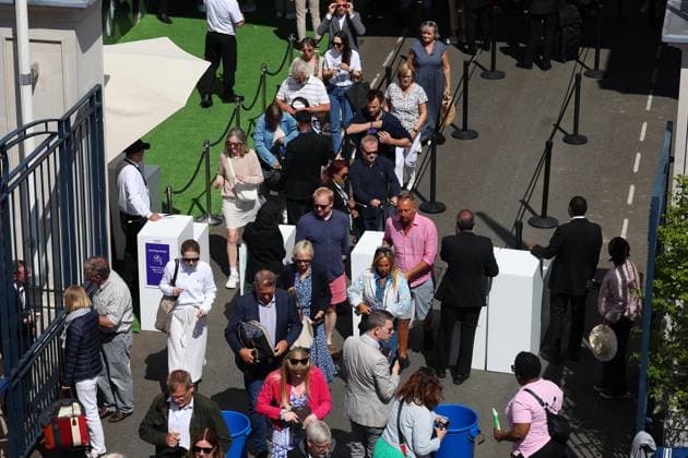 17th June 2024; Cinch Championships, Queens Club, West Kensington, London, England: Cinch Championships Queens Club, Day 1; Security staff searching spectators belongings as they arrive at Queens Club  ActionPlus12655597 JohnxPatrickxFletcher