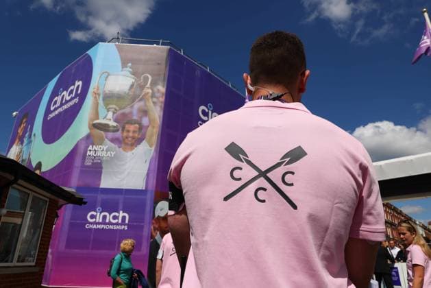 17th June 2024; Cinch Championships, Queens Club, West Kensington, London, England: Cinch Championships Queens Club, Day 1; Spectators arriving at Queens Club being observed by Stewarts  ActionPlus12655611 JohnxPatrickxFletcher