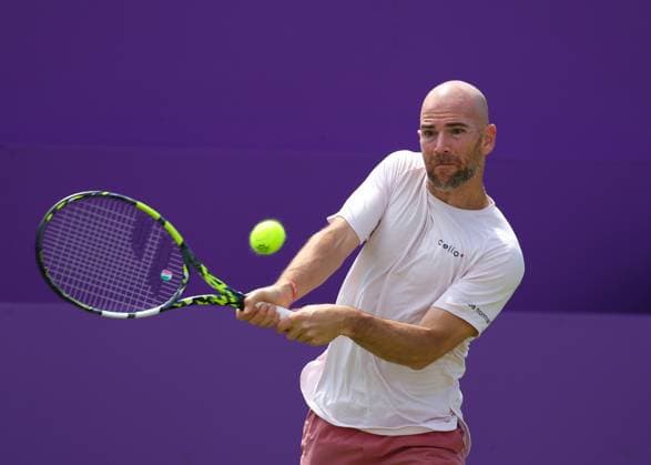 17th June 2024; Cinch Championships, Queens Club, West Kensington, London, England: Cinch Championships Queens Club, Day 1; Adrian Mannarino (FRA) with a backhand shot to Grigor Dimitrov (BUL) mens singles  ActionPlus12655621 JohnxPatrickxFletcher