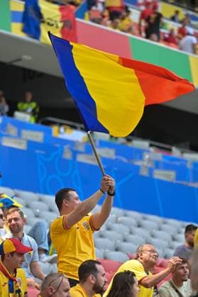 Picture shows Romanian fan with flag, 17 06 2024, Munich, Football, European Championship, Romania Ukraine, EVENT REGULATIONS PROHIBIT ANY USE OF PHOTOGRAPHS AS IMAGE SEQUENCES AND OR QUASI VIDEO xklx