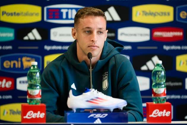 Davide Frattesi press conference, PK, Pressekonferenz Davide Frattesi of Italy speaks during a press conference. Italy will play their second match at the UEFA EURO, EM, Europameisterschaft,Fussball 2024 against Spain on 20 June 2024. Iserlohn Germany Copyright: xNicolòxCampox