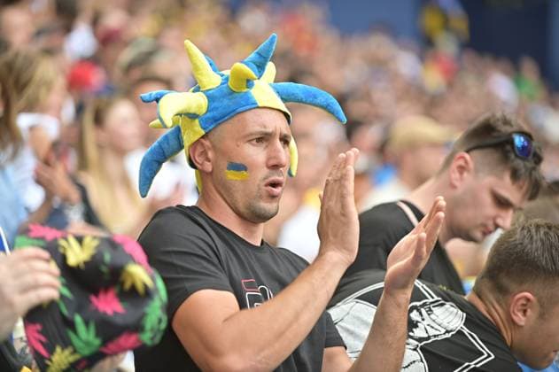 Picture shows fans of Ukraine, 17 06 2024, Munich, Football, European Championship, Romania Ukraine, EVENT REGULATIONS PROHIBIT ANY USE OF PHOTOGRAPHS AS IMAGE SEQUENCES AND OR QUASI VIDEO xklx