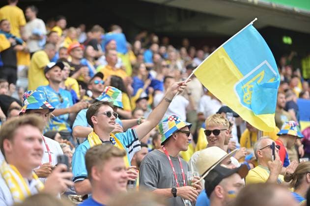 Picture shows fans of Ukraine, 17 06 2024, Munich, Football, European Championship, Romania Ukraine, EVENT REGULATIONS PROHIBIT ANY USE OF PHOTOGRAPHS AS IMAGE SEQUENCES AND OR QUASI VIDEO xklx