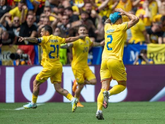 Goal for 1 0 by Nicolae Claudiu Stanciu Romania, 21 , with Dennis Man Romania, 20 and Andrei Florin Ratiu Romania, 02 , GER, Romania v Ukraine, European Football Championship, UEFA EURO 2024, Group E, Matchday 1, 17 06 2024, GER, Romania v Ukraine, European Football Championship, UEFA EURO 2024, Group E, Matchday 1, 17 06 2024 Munich Copyright: xEibner-Pressefoto SaschaxWaltherx EP_SWA