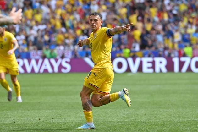 Goal celebration Nicolae STANCIU ROM after goal to 1 0, cheering,joy,enthusiasm,action group phase group C Romania ROU Ukraine UKR on 17 06 2024 Soccer Arena Munich, Soccer UEFA EURO 2024 GERMANY from 14 06 2024 14 07 2024