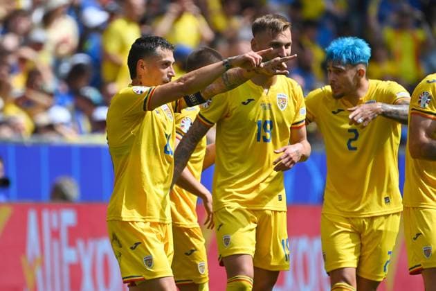 Goal celebration Nicolae STANCIU ROM after scoring 1 0 with Denis DRAGUS ROM and Andrei Ratiu ROM , group stage group C Romania ROU Ukraine UKR on 17 06 2024 Football Arena Munich, Football UEFA EURO 2024 GERMANY from 14 06 2024 14 07 2024 Â