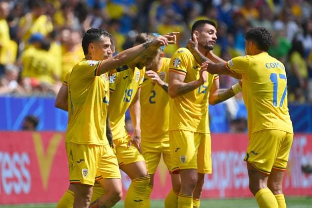 Goal celebration Nicolae STANCIU ROM after scoring 1 0 with Denis DRAGUS ROM , Andrei BURCA ROM and Andrei Ratiu ROM , group stage group C Romania ROU Ukraine UKR on 17 06 2024 Football Arena Munich, Football UEFA EURO 2024 GERMANY from 14 06 2024 14 07 2024 Â