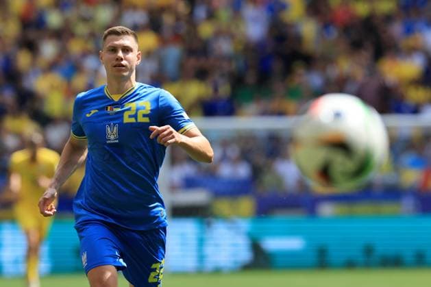 17th June 2024; Munich Football Arena, Munich, Germany; Euro 2024 Group E Football, Romania versus Ukraine; Mykola Matvienko (ukr) follows a through ball  ActionPlus12655757 PierrexTeyssot