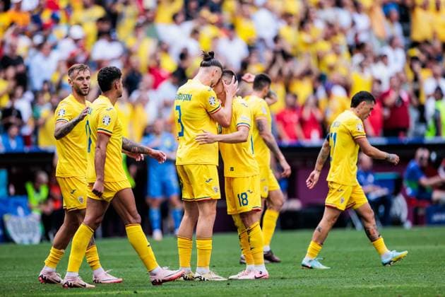 UEFA EURO 2024 Romania Ukraine 17 06 2024 Cheers for 2 0 by Razvan Gabriel Marin Romania, 18 Radu Matei Dragusin Romania, 3 UEFA EURO 2024 Romania Ukraine Munich Football Arena, Munich on 17 06 2024 Copyright: xBEAUTIFULxSPORTS Wunderlx