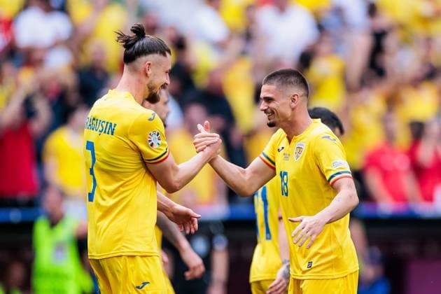 UEFA EURO 2024 Romania Ukraine 17 06 2024 Cheers for 2 0 by Razvan Gabriel Marin Romania, 18 Radu Matei Dragusin Romania, 3 UEFA EURO 2024 Romania Ukraine Munich Football Arena, Munich on 17 06 2024 Copyright: xBEAUTIFULxSPORTS Wunderlx