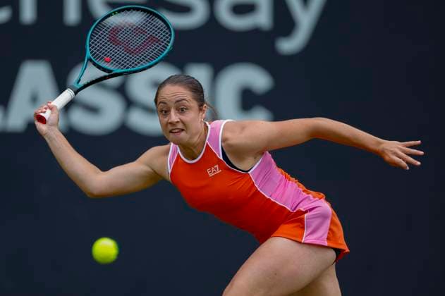 17th June 2024; Edgbaston Priory Club, Birmingham, England: Rothesay Tennis Classic Birmingham, Day 1; Elizabetta Cocciaretto (ITA) running forehand in her womens singles match against Jelena Ostapenko (LAT)  ActionPlus12655772 RogerxEvans