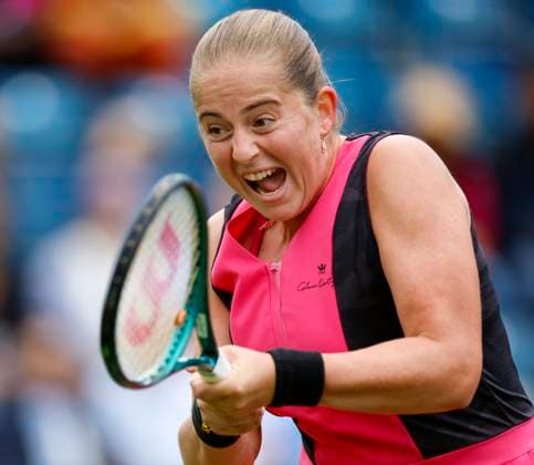 17th June 2024; Edgbaston Priory Club, Birmingham, England: Rothesay Tennis Classic Birmingham, Day 1; Jelena Ostapenko (LAT) backhand in her womens singles match against Elizabetta Cocciaretto (ITA)  ActionPlus12655775 RogerxEvans
