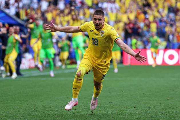 Soccer UEFA EURO 2024 Group Stage 1 Matchday Romania Ukraine on 17 06 2024 at Munich Football Arena in Munich Goal celebration for 2 0 by Razvan Marin Romania xMSx