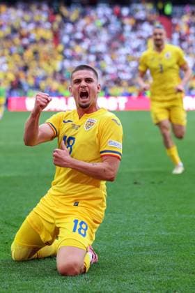 Soccer UEFA EURO 2024 Group Stage 1 Matchday Romania Ukraine on 17 06 2024 at Munich Football Arena in Munich Goal celebration for 2 0 by Razvan Marin Romania xMSx