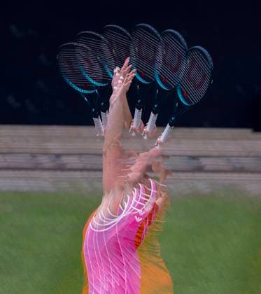 17th June 2024; Edgbaston Priory Club, Birmingham, England: Rothesay Tennis Classic Birmingham, Day 1; Multiple exposure of Elizabetta Cocciaretto (ITA) serving in her womens singles match against Jelena Ostapenko (LAT)  ActionPlus12655789 RogerxEvans