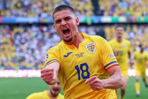 Soccer UEFA EURO 2024 Group Stage 1 Matchday Romania Ukraine on 17 06 2024 at Munich Football Arena in Munich Goal celebration for 2 0 by Razvan Marin Romania xMSx