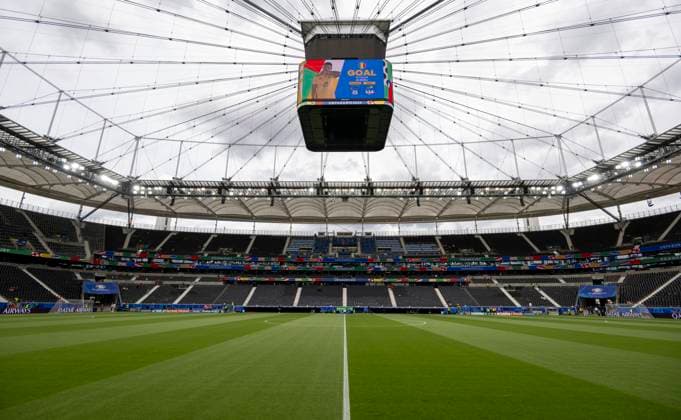 17 06 2024, xscotx, European Football Championship 2024, Belgium Slovakia, emspor, v l View Overview Overview Frankfurt Arena Waldstadion Deutsche Bank Park Pitch Field Field Interior Corner Flag Tribune Tribuene Frankfurt am Main
