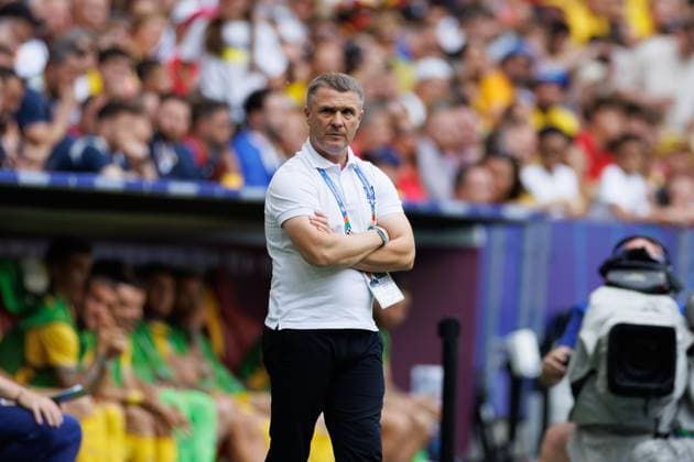 Serhiy Rebrov during UEFA EURO, EM, Europameisterschaft,Fussball 2024 game between national teams of Romania and Ukraine at Allianz Arena, Munich, Germany (Maciej Rogowski) Munich Allianz Arena Germany Copyright: xMaciejxRogowskix romukr-3