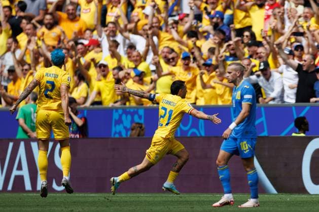 Nicolae Stanciu celebrates after scoring goal during UEFA EURO, EM, Europameisterschaft,Fussball 2024 game between national teams of Romania and Ukraine at Allianz Arena, Munich, Germany (Maciej Rogowski) Munich Allianz Arena Germany Copyright: xMaciejxRogowskix romukr-4