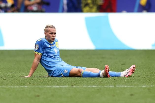 Soccer UEFA EURO 2024 Group Stage 1 Matchday Romania Ukraine on 17 06 2024 at the Munich Football Arena in Munich Mykhailo Mudryk Ukraine disappointed after the match xMSx