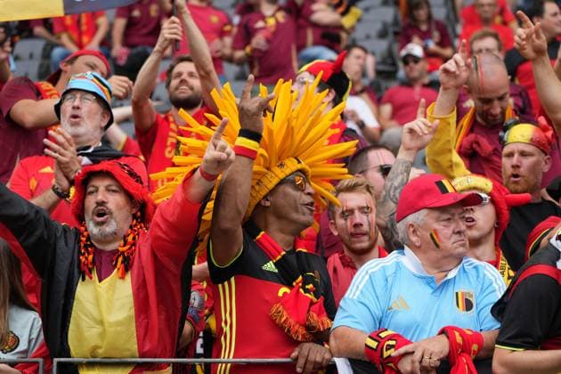 Belgian fans celebrate their team Frankfurt 17 06 2024 Belgium vs Slovakia, EURO2024 M9, Group E, EM Arena Frankfurt