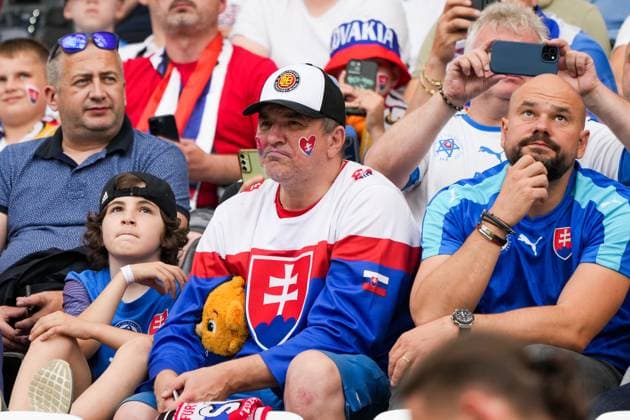 Slovakian fans disappointed Frankfurt 17 06 2024 Belgium vs Slovakia, EURO2024 M9, Group E, EM Arena Frankfurt