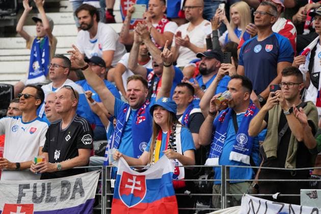 Slovakian fans cheer on their team Frankfurt 17 06 2024 Belgium vs Slovakia, EURO2024 M9, Group E, EM Arena Frankfurt