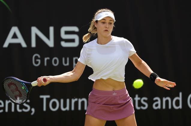 Berlin, 17 06 24, Tennis ecotrans Ladies Open Berlin at Steffi Graf Stadium Women, Singles, Hibino Japan Kalinskaya Russia Kalinskaya returns a ball ecotrans Ladies Open Berlin 2024