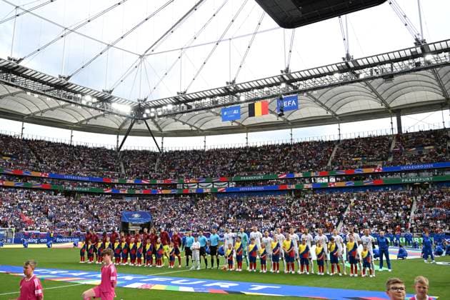 Belgium v Slovakia Group E - UEFA EURO, EM, Europameisterschaft,Fussball 2024 FRANKFURT AM MAIN, GERMANY - JUNE 17 : line-ups during the UEFA EURO 2024 European Football Championship tournament group E stage match between Belgium and Slovakia at Frankfurt Arena on June 17, 2024 in Frankfurt am Main, Germany, 17 06 2024 Frankfurt am Main Germany  Copyright: xVincentxKalutx