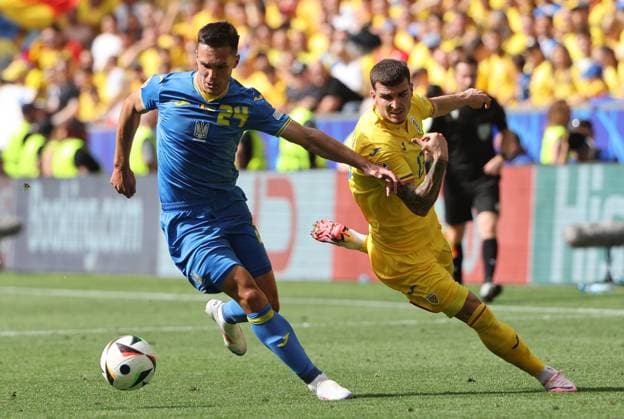 (240617) -- MUNICH, June 17, 2024 -- Oleksandr Tymchyk (L) of Ukraine competes against Valentin Mihaila of Romania during the UEFA EURO, EM, Europameisterschaft,Fussball 2024 Group E match between Romania and Ukraine in Munich, Germany, on June 17, 2024. (Photo by Xinhua) (SP)GERMANY-MUNICH-FOOTBALL-EURO 2024-ROMANIA VS UKRAINE PhilippexRuiz 