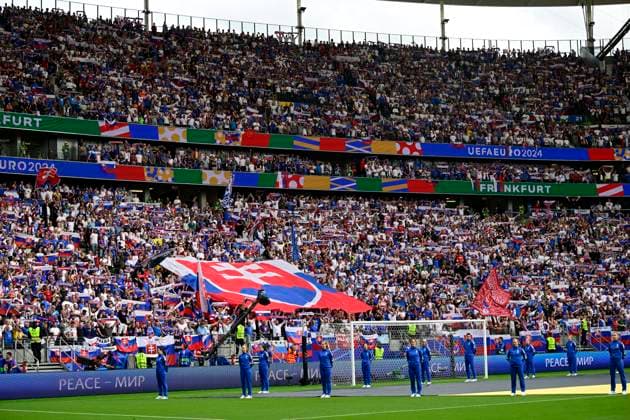 Belgium v Slovakia Group E - UEFA EURO, EM, Europameisterschaft,Fussball 2024 FRANKFURT AM MAIN, GERMANY - JUNE 17 : Supporters of Slovakia display their colours during the UEFA EURO 2024 European Football Championship tournament group E stage match between Belgium and Slovakia at Frankfurt Arena on June 17, 2024 in Frankfurt am Main, Germany, 17 06 2024 Frankfurt am Main Germany  Copyright: xPeterxDexVoechtx