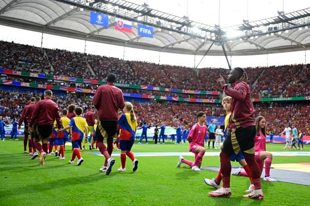 Belgium v Slovakia Group E - UEFA EURO, EM, Europameisterschaft,Fussball 2024 FRANKFURT AM MAIN, GERMANY - JUNE 17 : Doku Jeremy forward of Belgium enters the pitch during the UEFA EURO 2024 European Football Championship tournament group E stage match between Belgium and Slovakia at Frankfurt Arena on June 17, 2024 in Frankfurt am Main, Germany, 17 06 2024 Frankfurt am Main Germany  Copyright: xPeterxDexVoechtx
